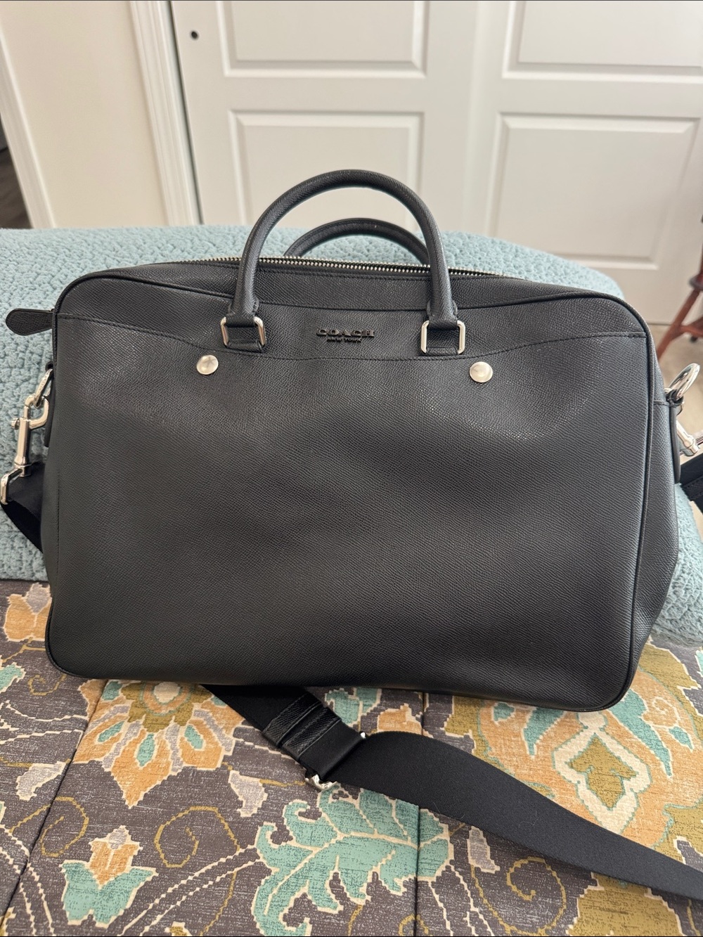 Coach Black Leather Laptop Brief Bag with Shoulder Strap